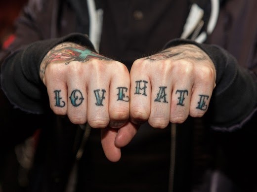 LOVE HATE tattoo on knuckles 