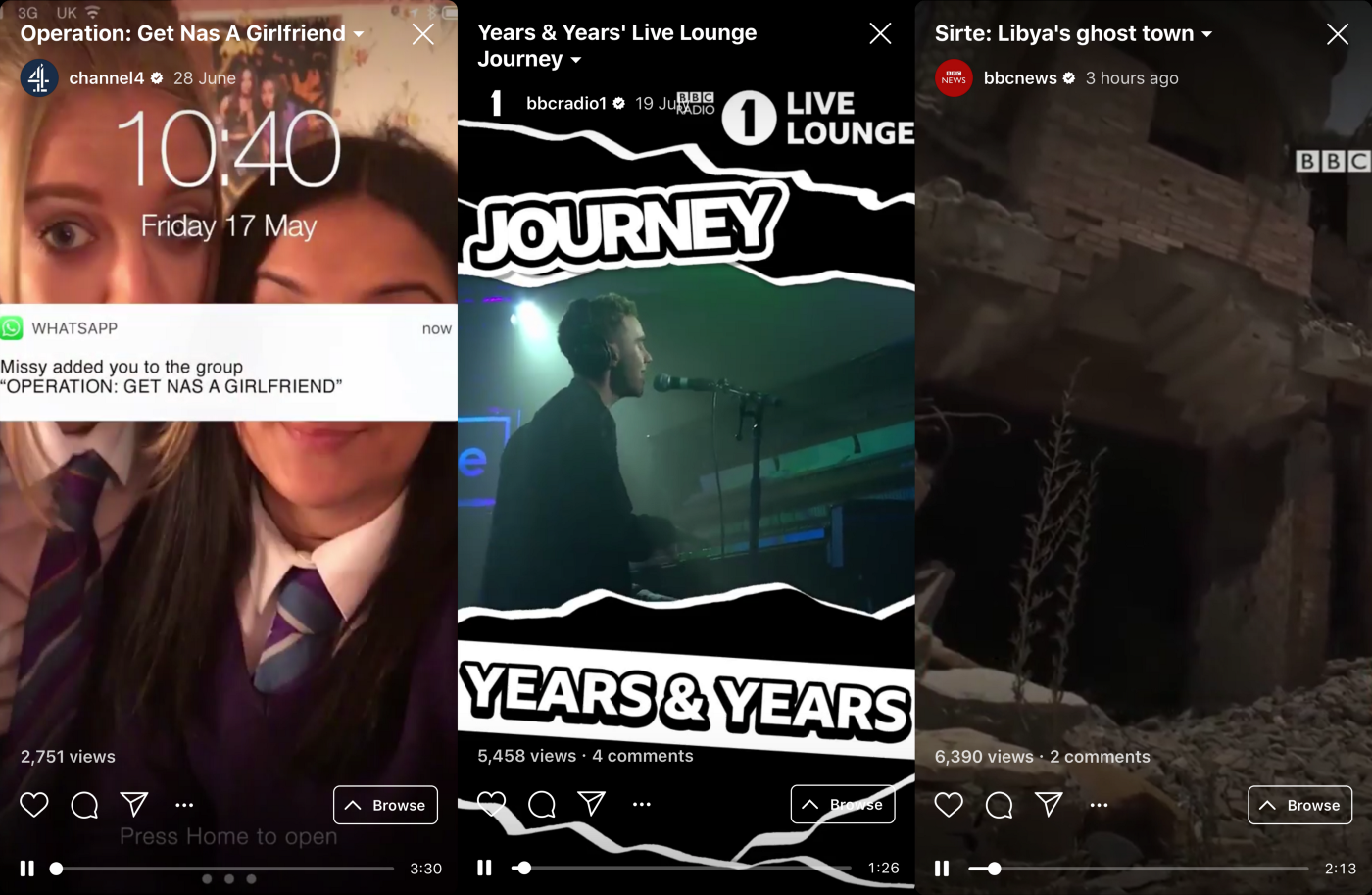 IGTV screenshots from Channel4 and BBC