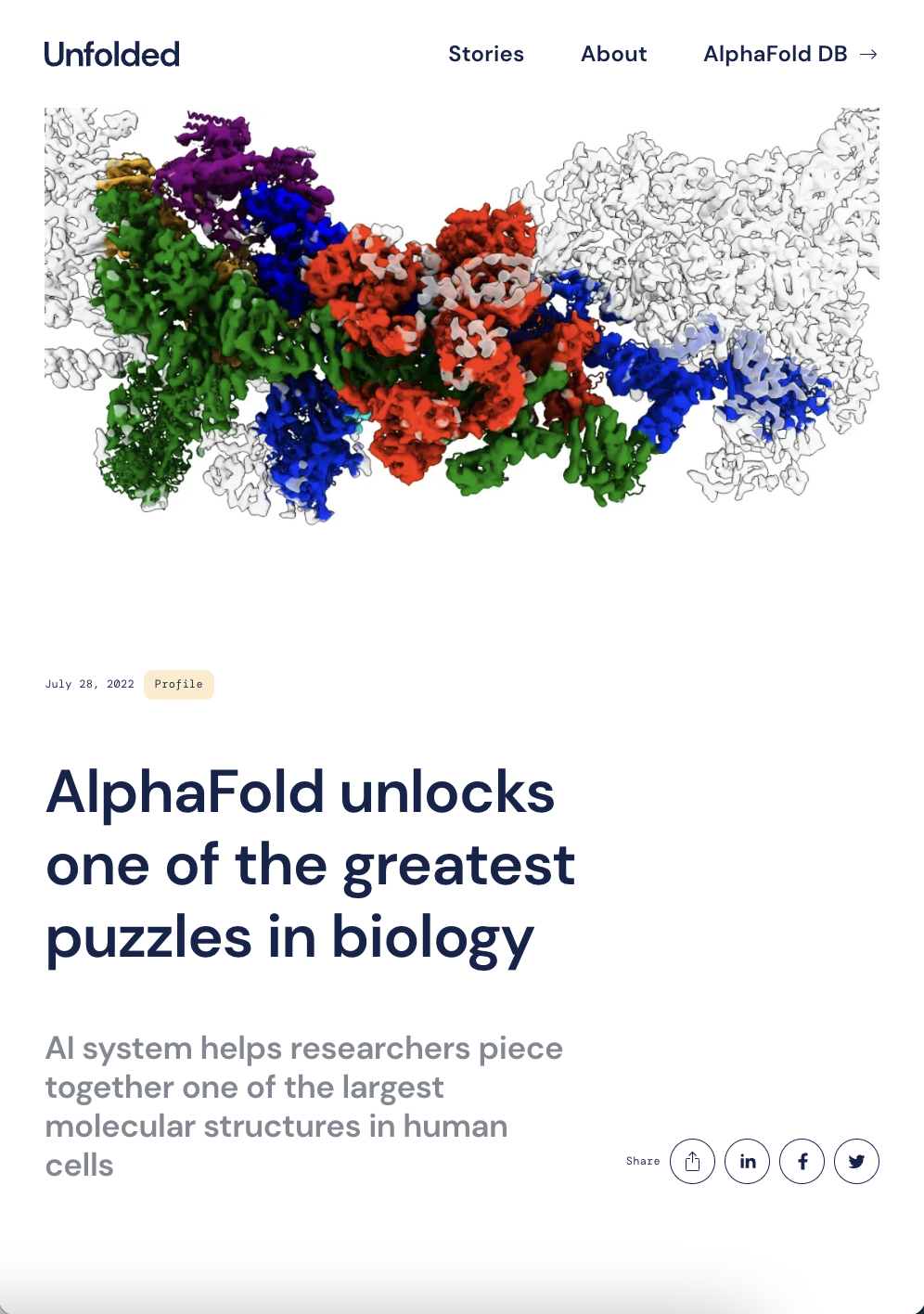 Screenshot of AlphaFold Unfolded website