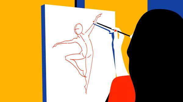 An illustration of someone painting onto an easel 